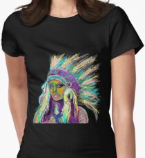 Native american woman neon Women's Fitted T-Shirt