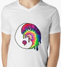 Drippy Trippy Tie Dye Yin Yang T-Shirt mit V-Ausschnitt