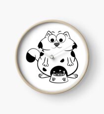 Funny Fat Cat Eat Fish Bones From A Big Bowl Clock
