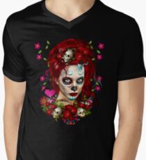 Sugar Doll Red Dia De Muertos Men's V-Neck T-Shirt
