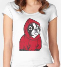 Boston Terrier in a Red Hoodie Women's Fitted Scoop T-Shirt