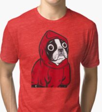 Boston Terrier in a Red Hoodie Tri-blend T-Shirt