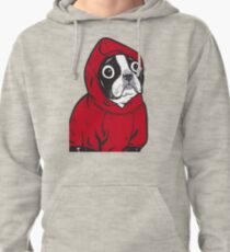 Boston Terrier in a Red Hoodie Pullover Hoodie