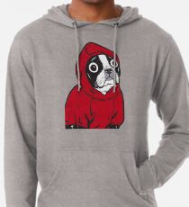Boston Terrier in einem roten Hoodie Leichter Hoodie