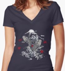 Japanese Koi Graphic Design Women's Fitted V-Neck T-Shirt