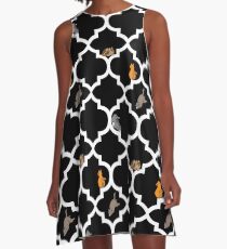 Cats On A Lattice - Black A-Line Dress