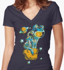 Space Cat Women's Fitted V-Neck T-Shirt