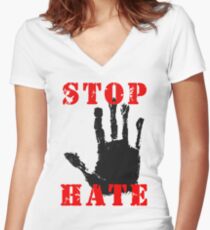 Stop the Hate Women's Fitted V-Neck T-Shirt