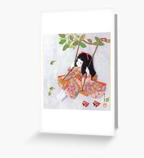 Beautiful Japanese doll on a swing Greeting Card