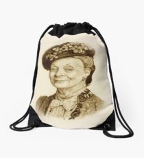 Downton Abbey, Maggie Smith Pencil Portrait, Sepia, Dowager Countess Drawstring Bag