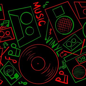 Artwork thumbnail, Red Green Music Hand Drawn Graffiti Hip Hop Christmas Pattern by that5280lady