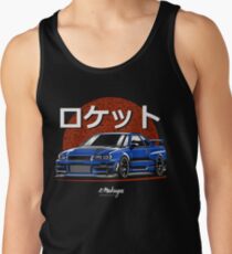 Camiseta de tirantes Cohete. Skyline R34 GTR (azul)