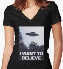 The X-Files I Want To Believe Women's Fitted V-Neck T-Shirt