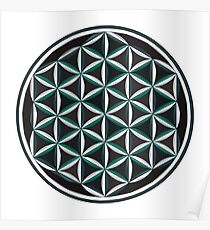 Sacred Geometry: Flower Of Life - Sacred Duality (Teal/Green) Poster