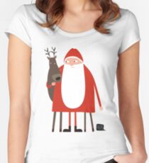 Santa and his reindeer / Weihnachtsmann mit Rentier Women's Fitted Scoop T-Shirt
