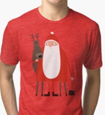 Santa and his reindeer / Weihnachtsmann mit Rentier Tri-blend T-Shirt