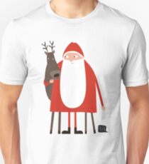 Santa and his reindeer / Weihnachtsmann mit Rentier Unisex T-Shirt