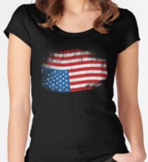 Upside Down American Flag US in Distress T-Shirt Women's Fitted Scoop T-Shirt