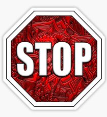 STOP Sign Octagon Bold Beveled Artistic Zen Doodle RED WHITE Sticker