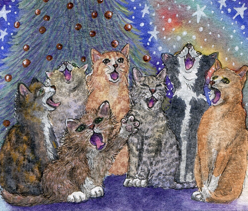 " Cats singing Christmas Carols" by SusanAlisonArt Redbubble