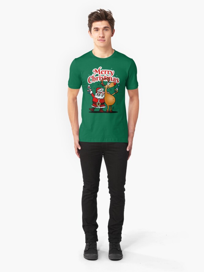Alternate view of Merry Christmas - Santa Claus and his Reindeer Slim Fit T-Shirt