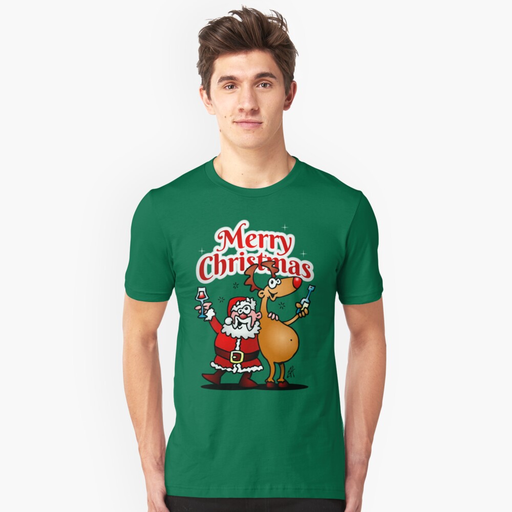 Merry Christmas - Santa Claus and his Reindeer Slim Fit T-Shirt