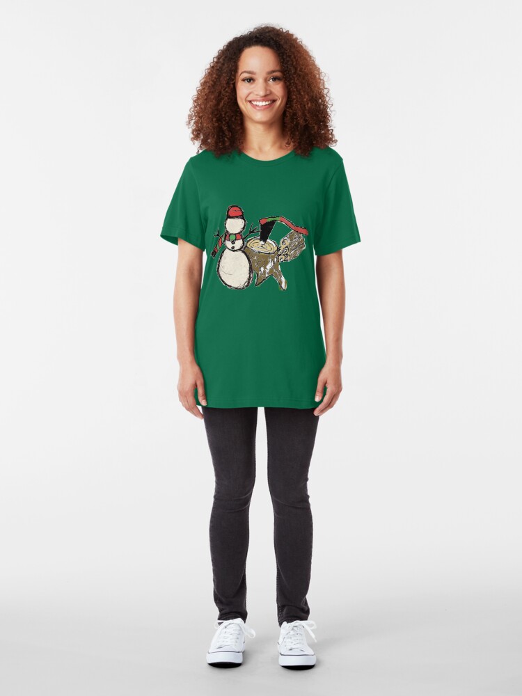 Alternate view of Snowman at the Woodpile Slim Fit T-Shirt