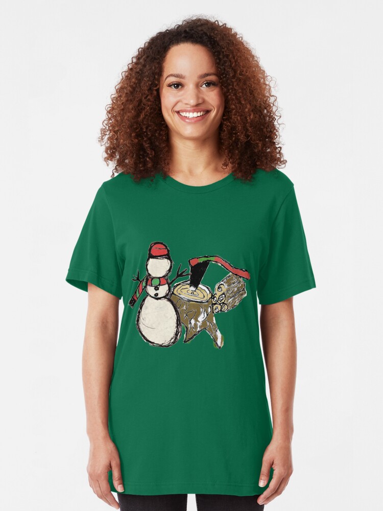Alternate view of Snowman at the Woodpile Slim Fit T-Shirt