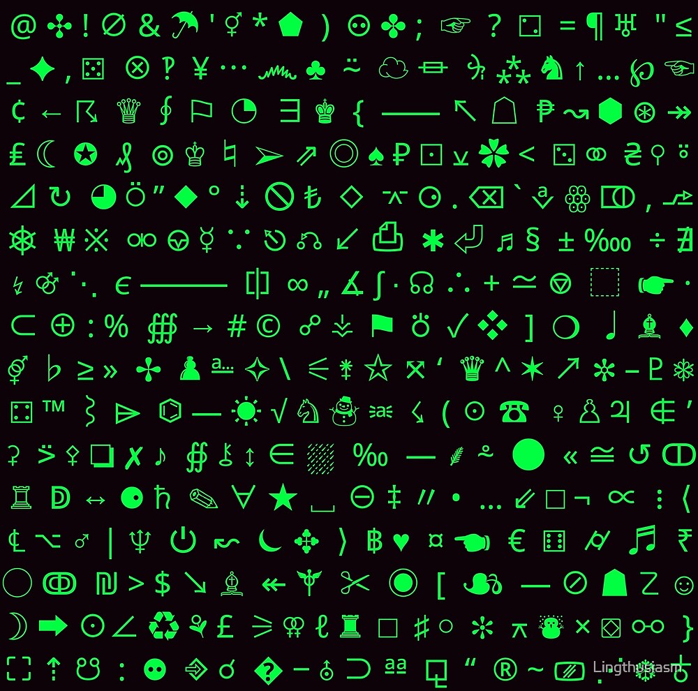 "Esoteric symbols range Unicode special characters green/terminal