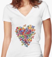 butterfly heart Women's Fitted V-Neck T-Shirt