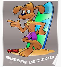 Beach Waves and Surfboard T Shirt Surf Sportswear Poster