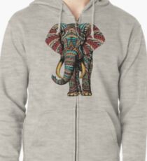 Verzierter Elefant (Farbversion) Hoodie mit Reißverschluss