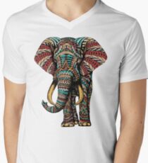 Verzierter Elefant (Farbversion) T-Shirt mit V-Ausschnitt für Männer