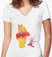 Bear and Pig Inspired Silhouette Women's Fitted V-Neck T-Shirt