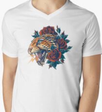 Camiseta para hombre de cuello en v Leopard adornado (Versión en color)