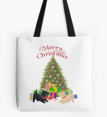 Wheaten and Black Scottish Terriers at Christmas Tote Bag