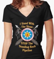 Standing Rock Crossed Arrows - Stop The Pipeline Women's Fitted V-Neck T-Shirt