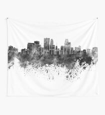 Minneapolis skyline in black watercolor on white background Wall Tapestry