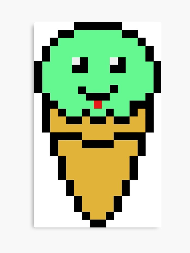 Pixel Green Ice Cream Cone Canvas Print