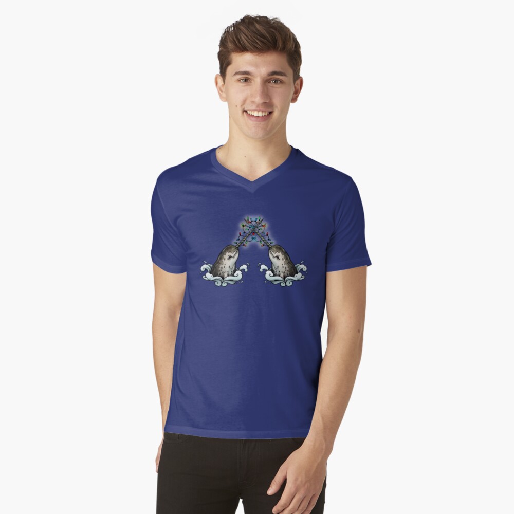 Christmas narwhal V-Neck T-Shirt