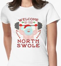 Funny Christmas Santa Claus North Swole Weightlifter Women's Fitted T-Shirt