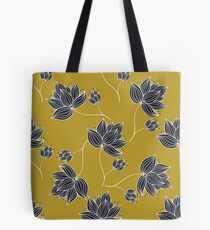 Floral Pattern Gold And Black Tote Bag