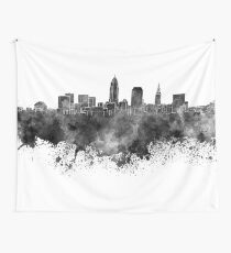 Cleveland skyline in black watercolor on white background Wall Tapestry
