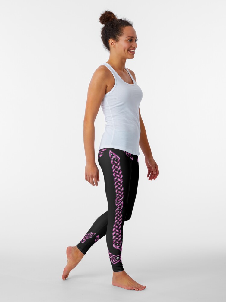 Alternate view of Celtic Knotwork - Silver and Pink Leggings