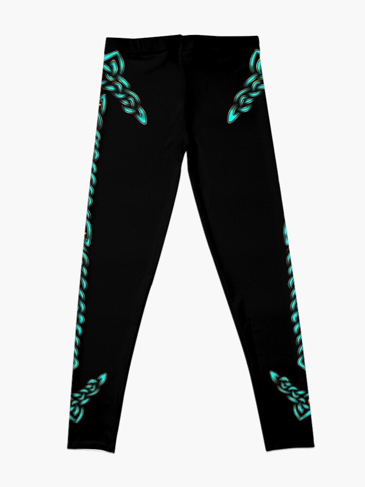 Alternate view of Celtic Knotwork - Gold and Teal Leggings