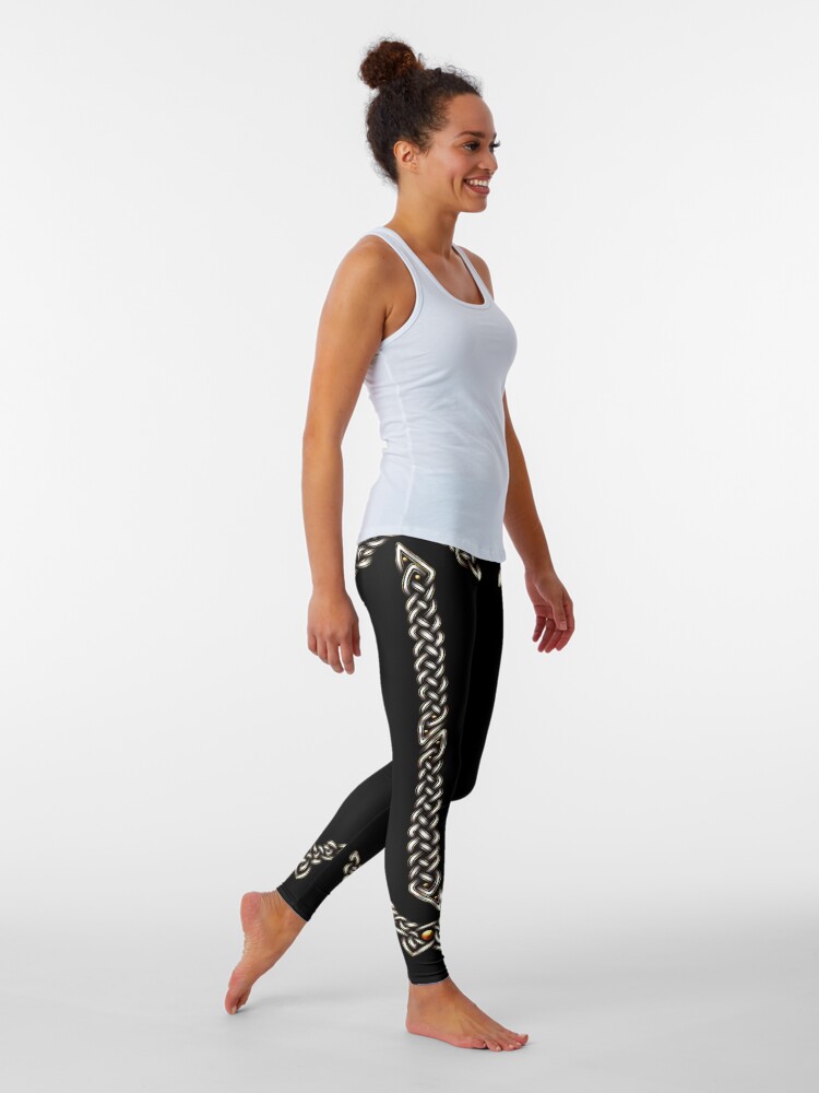 Alternate view of Celtic Knotwork - Gold and White Leggings