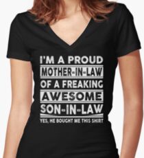 I'm A Proud Mother In Law Of A Freaking Awesome Son In Law Women's Fitted V-Neck T-Shirt
