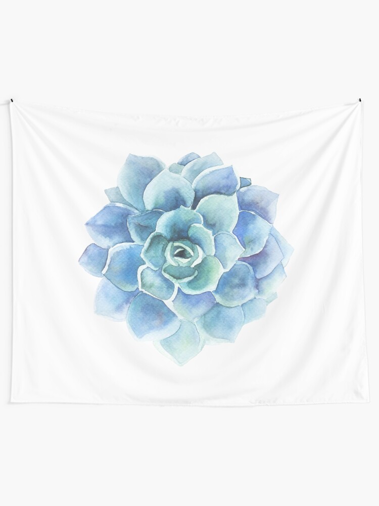 Alternate view of Watercolor blue tones succulent illustration Tapestry