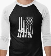 Big American Flag With Machine Guns white Men's Baseball ¾ T-Shirt