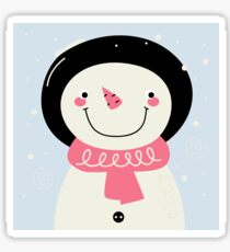 Cute Snowman Vector cartoon Illustration / pink Sticker